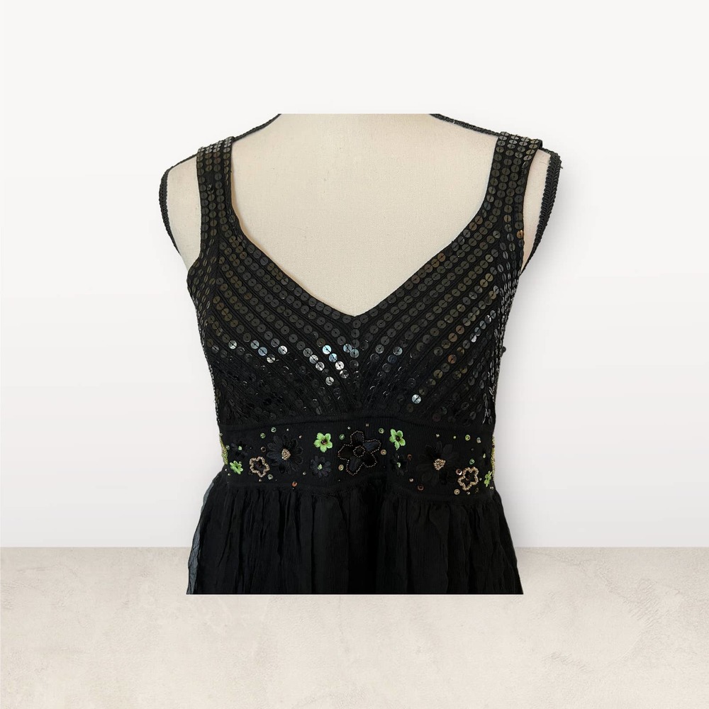 Spencer Jeremy Vintage Silk Blend Black Cami Empire Waist Low V-Neck Dress L